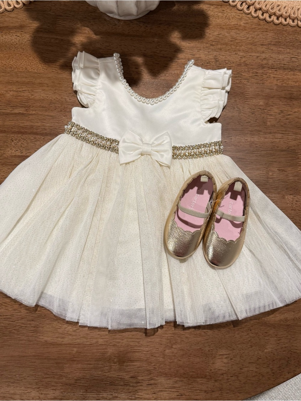 Xtraordinary Ivory Tulle Party Dress with Gold Shoes